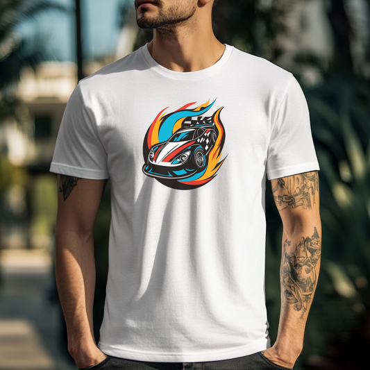 Race Car & Flames Gildan Tee